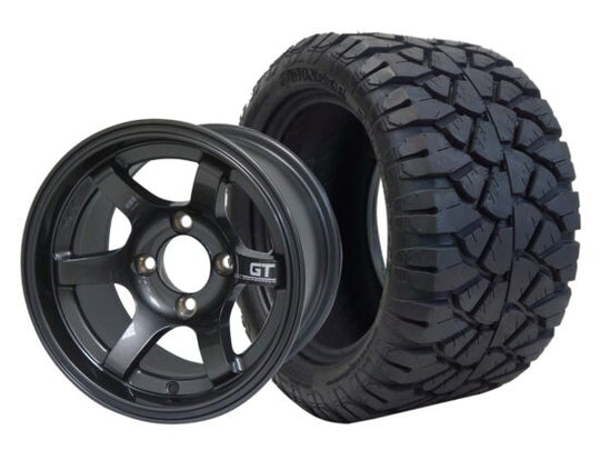 SGC 12" GT Machined/Gunmetal Wheel - Aluminum Alloy / STEELENG 22"x10.5"-12" STINGER All Terrain Tire DOT approved Tires Combo - Set of 4