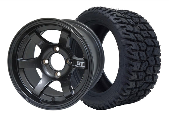 SGC 12" GT Machined/Gunmetal Wheel - Aluminum Alloy / STEELENG 215/40-12 GATOR Hybrid Low Profile / All Terrain Tire DOT Approved Tires Combo - Set of 4
