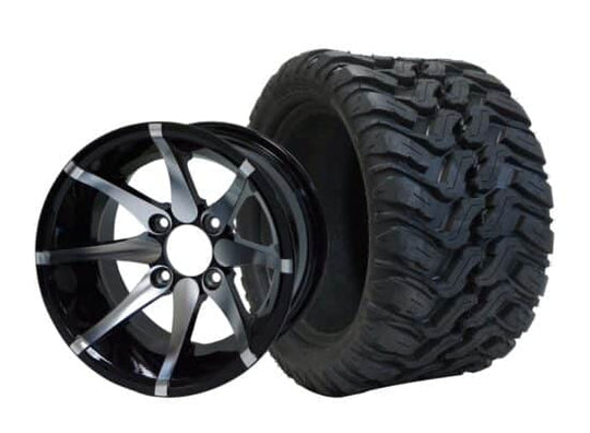 SGC 12" Kraken Machined/Black Wheel - Aluminum Alloy / STEELENG 20"x10"-12" Mud Terrain Tire Tires Combo - Set of 4