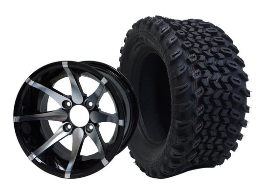 SGC 12" Kraken Machined/Black Wheel - Aluminum Alloy / STEELENG 23"x10.5"-12" All Terrain Tire Tires Combo - Set of 4