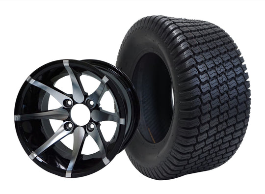 SGC 12" Kraken Machined/Black Wheel - Aluminum Alloy / STEELENG 23"x10.5"-12" Turf Tire Tires Combo - Set of 4