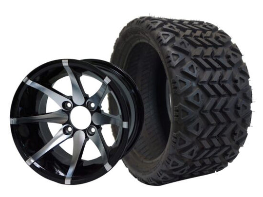 SGC 12" Kraken Machined/Black Wheel - Aluminum Alloy / STEELENG 18"x8.5"-12" All-Terrain Tire DOT approved Tires Combo - Set of 4