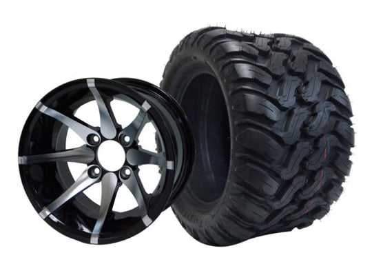 SGC 12" Kraken Machined/Black Wheel - Aluminum Alloy / STEELENG 22"x11"-12" Mud Terrain / All Terrain Tire DOT Approved Tires Combo - Set of 4