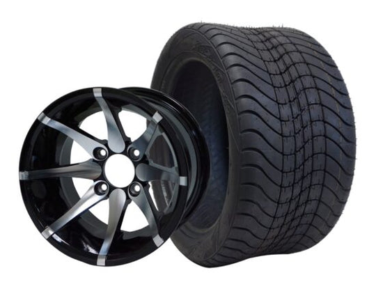 SGC 12" Kraken Machined/Black Wheel - Aluminum Alloy / STEELENG 215/40-12 Low Profile Tire DOT Approved Tires Combo - Set of 4