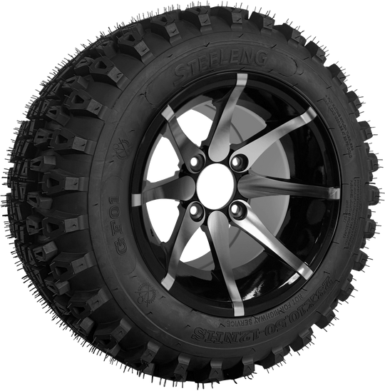 SGC 12" Kraken Machined/Black Wheel - Aluminum Alloy / STEELENG 23"x10.5"-12" QH All Terrain Tire Tires Combo - Set of 4