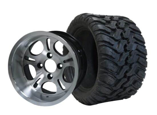 SGC 12" Lightside Machined/Black Wheel - Aluminum Alloy / STEELENG 20"x10"-12" Mud Terrain Tire Tires Combo - Set of 4