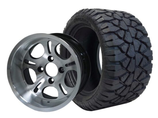 SGC 12" Lightside Machined/Black Wheel - Aluminum Alloy / STEELENG 22"x10.5"-12" STINGER All Terrain Tire DOT approved Tires Combo - Set of 4