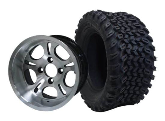 SGC 12" Lightside Machined/Black Wheel - Aluminum Alloy / STEELENG 23"x10.5"-12" All Terrain Tire Tires Combo - Set of 4