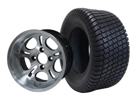 SGC 12" Lightside Machined/Black Wheel - Aluminum Alloy / STEELENG 23"x10.5"-12" Turf Tire Tires Combo - Set of 4