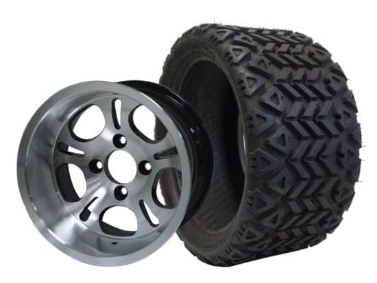 SGC 12" Lightside Machined/Black Wheel - Aluminum Alloy / STEELENG 18"x8.5"-12" All-Terrain Tire DOT approved Tires Combo - Set of 4