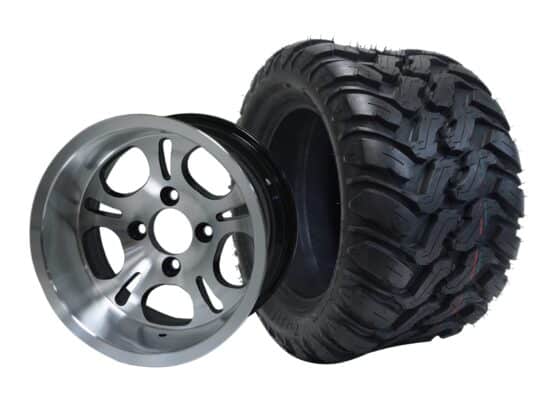 SGC 12" Lightside Machined/Black Wheel - Aluminum Alloy / STEELENG 22"x11"-12" Mud Terrain / All Terrain Tire DOT Approved Tires Combo - Set of 4