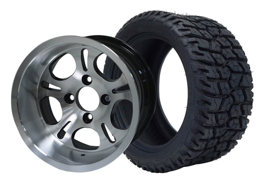 SGC 12" Lightside Machined/Black Wheel - Aluminum Alloy / STEELENG 215/40-12 GATOR Hybrid Low Profile / All Terrain Tire DOT Approved Tires Combo - Set of 4