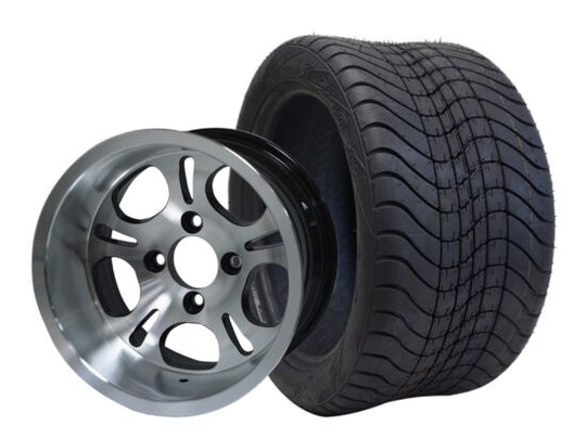 SGC 12" Lightside Machined/Black Wheel - Aluminum Alloy / STEELENG 215/40-12 Low Profile Tire DOT Approved Tires Combo - Set of 4