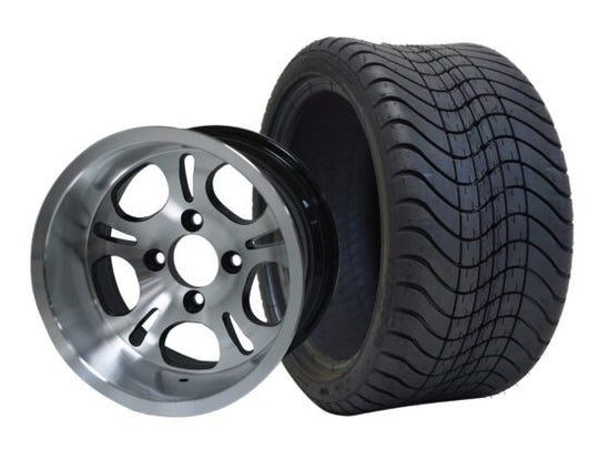 SGC 12" Lightside Machined/Black Wheel - Aluminum Alloy / STEELENG 215/50-12 Comfort Ride Street Tire DOT Approved Tires Combo - Set of 4