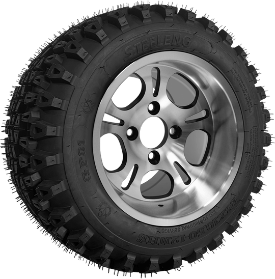 SGC 12" Lightside Machined/Black Wheel - Aluminum Alloy / STEELENG 215/50-12 Comfort Ride Street Tire DOT Approved Tires Combo - Set of 4