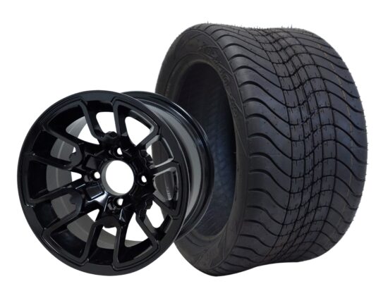 SGC 12" Lizard Glossy Black Wheel - Aluminum Alloy / STEELENG 215/40-12 Low Profile Tire DOT Approved Tires Combo - Set of 4