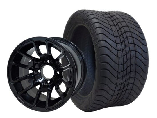 SGC 12" Lizard Glossy Black Wheel - Aluminum Alloy / STEELENG 215/40-12 Low Profile Tire DOT Approved Tires Combo - Set of 4