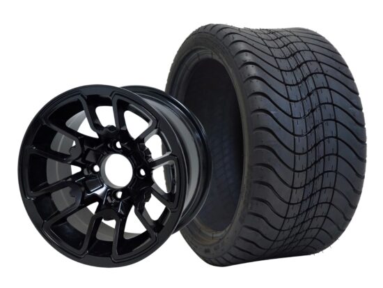 SGC 12" Lizard Glossy Black Wheel - Aluminum Alloy / STEELENG 215/35-12 Low Profile Tire Tires Combo - Set of 4