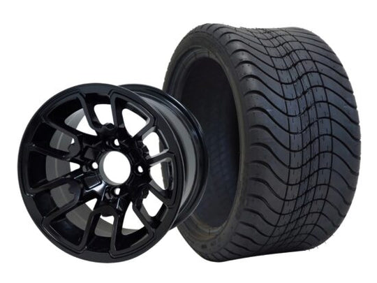 SGC 12" Lizard Glossy Black Wheel - Aluminum Alloy / STEELENG 215/35-12 Low Profile Tire Tires Combo - Set of 4