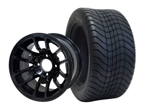 SGC 12" Lizard Glossy Black Wheel - Aluminum Alloy / STEELENG 215/50-12 Comfort Ride Street Tire DOT Approved Tires Combo - Set of 4