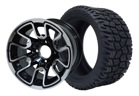 SGC 12" Lizard Machined/Black Wheel - Aluminum Alloy / STEELENG 215/40-12 GATOR Hybrid Low Profile / All Terrain Tire DOT Approved Tires Combo - Set of 4