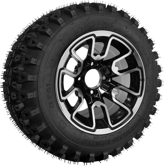 SGC 12" Lizard Machined/Black Wheel - Aluminum Alloy / STEELENG 23"x10.5"-12" QH All Terrain Tire Tires Combo - Set of 4
