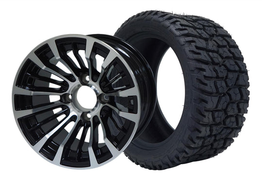 SGC 12" Matador Machined/Black Wheel - Aluminum Alloy / STEELENG 215/40-12 GATOR Hybrid Low Profile / All Terrain Tire DOT Approved Tires Combo - Set of 4