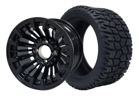 SGC 12" Matador Glossy Black Wheel - Aluminum Alloy / STEELENG 215/40-12 GATOR Hybrid Low Profile / All Terrain Tire DOT Approved Tires Combo - Set of 4