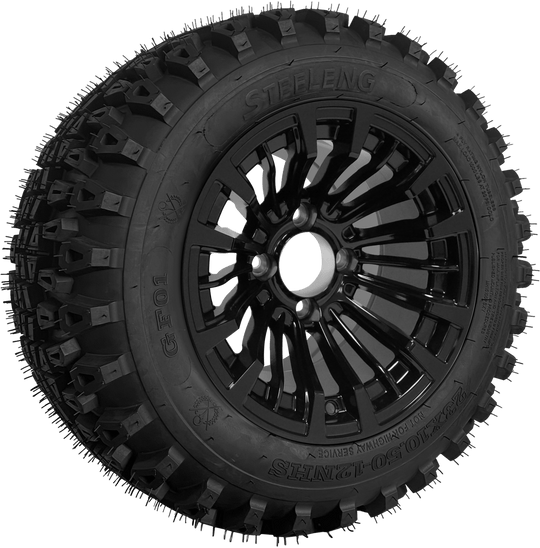 SGC 12" Matador Glossy Black Wheel - Aluminum Alloy / STEELENG 23"x10.5"-12" QH All Terrain Tire Tires Combo - Set of 4