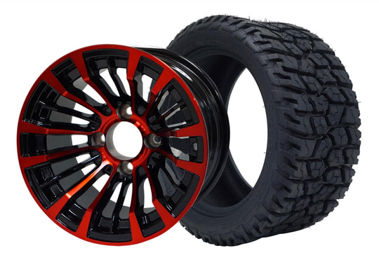 SGC 12" Matador Red/Black Wheel - Aluminum Alloy / STEELENG 215/40-12 GATOR Hybrid Low Profile / All Terrain Tire DOT Approved Tires Combo - Set of 4