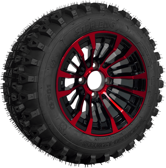 SGC 12" Matador Red/Black Wheel - Aluminum Alloy / STEELENG 23"x10.5"-12" QH All Terrain Tire Tires Combo - Set of 4