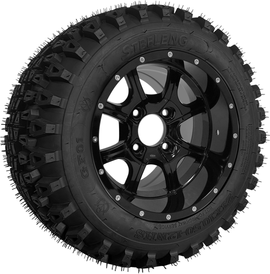 SGC 12" Night Stalker Glossy Black Wheel - Aluminum Alloy / STEELENG 23"x10.5"-12" QH All Terrain Tire Tires Combo - Set of 4