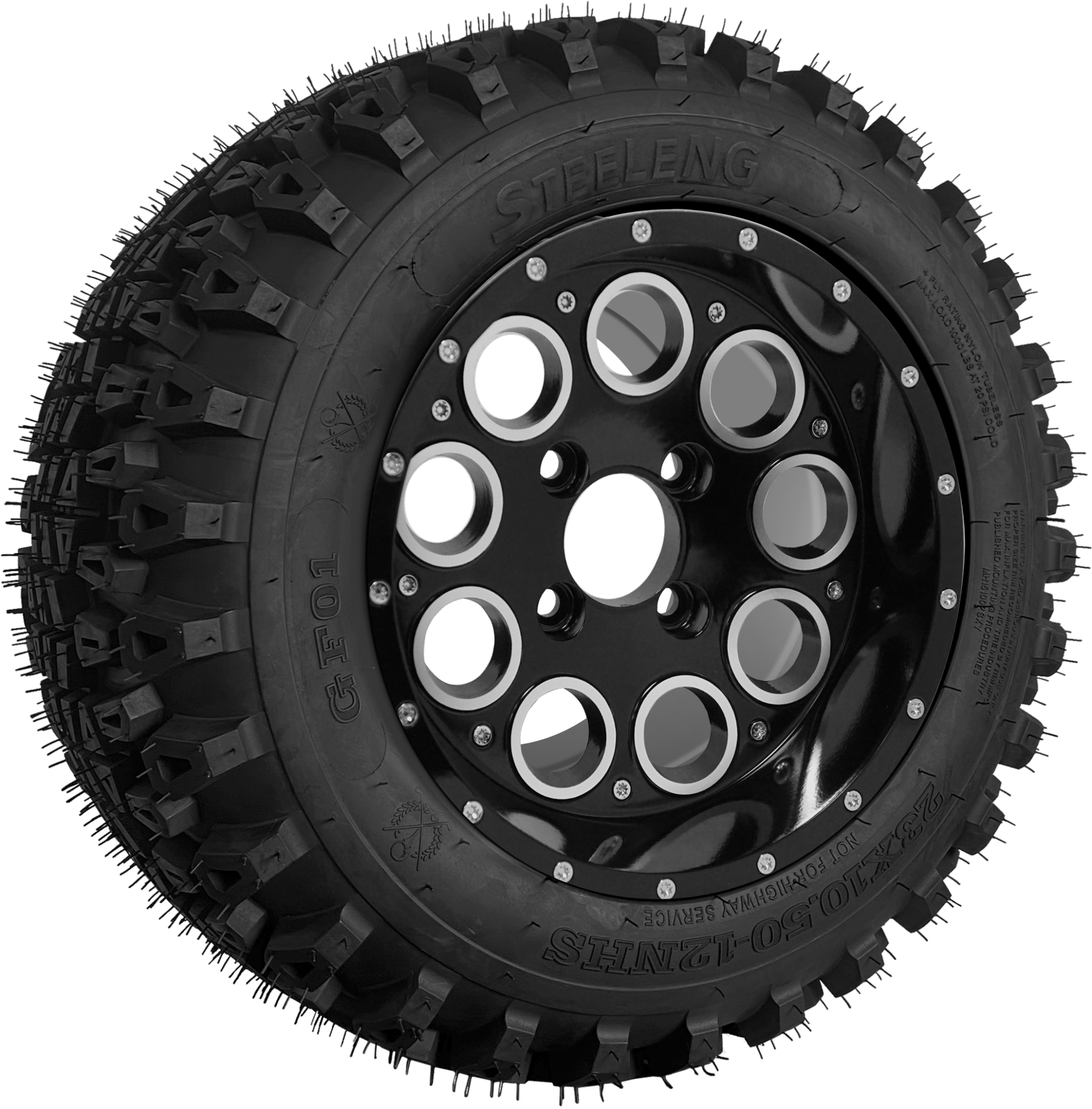 SGC 12" Pioneer Glossy Black Wheel - Aluminum Alloy / STEELENG 23"x10.5"-12" QH All Terrain Tire Tires Combo - Set of 4