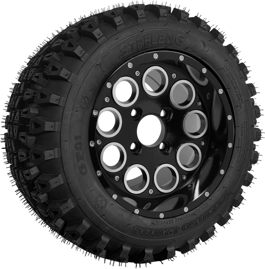 SGC 12" Pioneer Glossy Black Wheel - Aluminum Alloy / STEELENG 23"x10.5"-12" QH All Terrain Tire Tires Combo - Set of 4