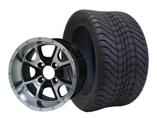 SGC 12" Predator Machined/Black Wheel - Aluminum Alloy / STEELENG 215/40-12 Low Profile Tire DOT Approved Tires Combo - Set of 4