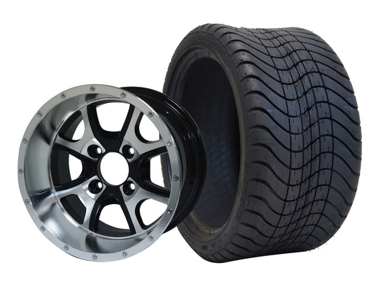 SGC 12" Predator Machined/Black Wheel - Aluminum Alloy / STEELENG 215/35-12 Low Profile Tire Tires Combo - Set of 4