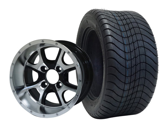 SGC 12" Predator Machined/Black Wheel - Aluminum Alloy / STEELENG 215/50-12 Comfort Ride Street Tire DOT Approved Tires Combo - Set of 4