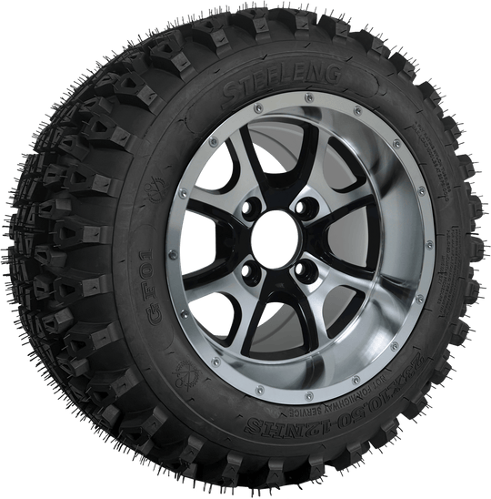 SGC 12" Predator Machined/Black Wheel - Aluminum Alloy / STEELENG 23"x10.5"-12" QH All Terrain Tire Tires Combo - Set of 4