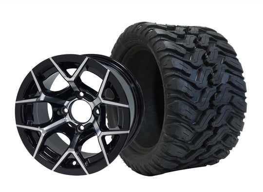 SGC 12" Rally Machined/Black Wheel - Aluminum Alloy / STEELENG 20"x10"-12" Mud Terrain Tire Tires Combo - Set of 4