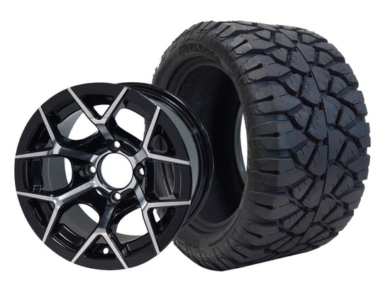 SGC 12" Rally Machined/Black Wheel - Aluminum Alloy / STEELENG 22"x10.5"-12" STINGER All Terrain Tire DOT approved Tires Combo - Set of 4
