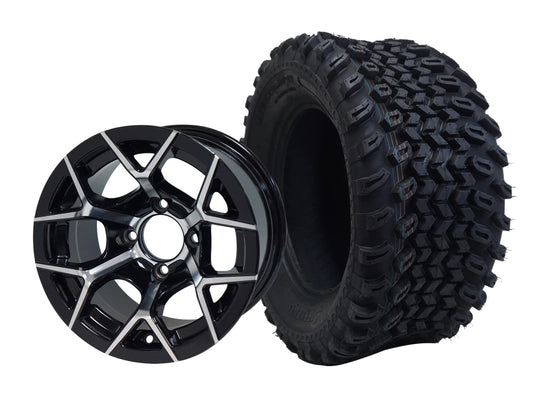 SGC 12" Rally Machined/Black Wheel - Aluminum Alloy / STEELENG 23"x10.5"-12" All Terrain Tire Tires Combo - Set of 4