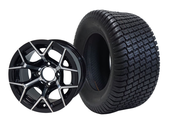 SGC 12" Rally Machined/Black Wheel - Aluminum Alloy / STEELENG 23"x10.5"-12" Turf Tire Tires Combo - Set of 4