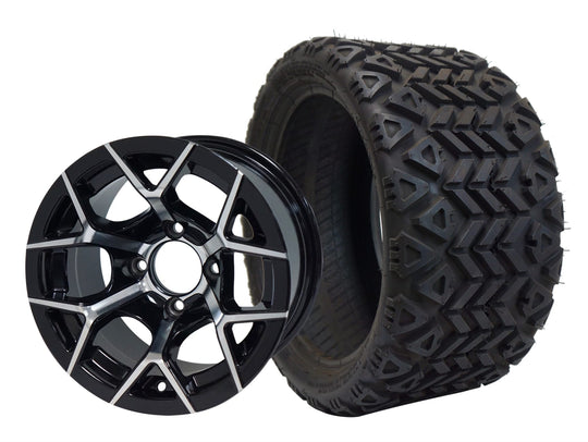 SGC 12" Rally Machined/Black Wheel - Aluminum Alloy / STEELENG 20"x10"-12" All Terrain Tire DOT approved Tires Combo - Set of 4