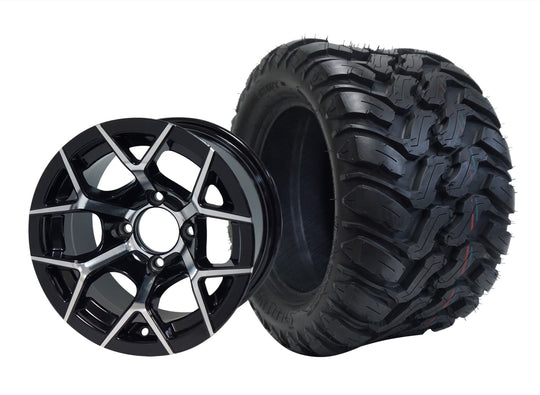 SGC 12" Rally Machined/Black Wheel - Aluminum Alloy / STEELENG 22"x11"-12" Mud Terrain / All Terrain Tire DOT Approved Tires Combo - Set of 4