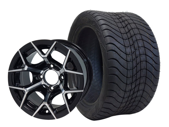 SGC 12" Rally Machined/Black Wheel - Aluminum Alloy / STEELENG 215/40-12 Low Profile Tire DOT Approved Tires Combo - Set of 4
