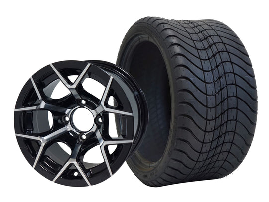 SGC 12" Rally Machined/Black Wheel - Aluminum Alloy / STEELENG 215/35-12 Low Profile Tire Tires Combo - Set of 4