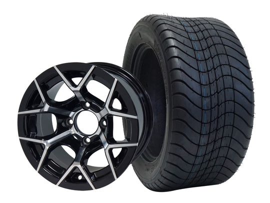 SGC 12" Rally Machined/Black Wheel - Aluminum Alloy / STEELENG 215/50-12 Comfort Ride Street Tire DOT Approved Tires Combo - Set of 4