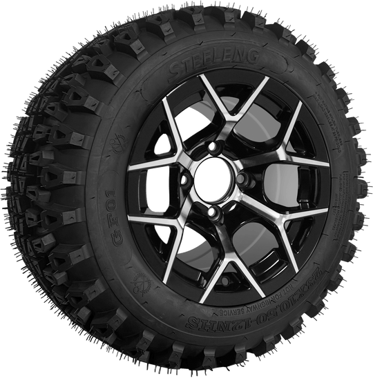 SGC 12" Rally Machined/Black Wheel - Aluminum Alloy / STEELENG 23"x10.5"-12" QH All Terrain Tire Tires Combo - Set of 4
