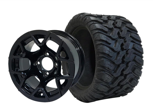 SGC 12" Rally Glossy Black Wheel - Aluminum Alloy / STEELENG 20"x10"-12" Mud Terrain Tire Tires Combo - Set of 4