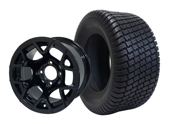 SGC 12" Rally Glossy Black Wheel - Aluminum Alloy / STEELENG 23"x10.5"-12" Turf Tire Tires Combo - Set of 4